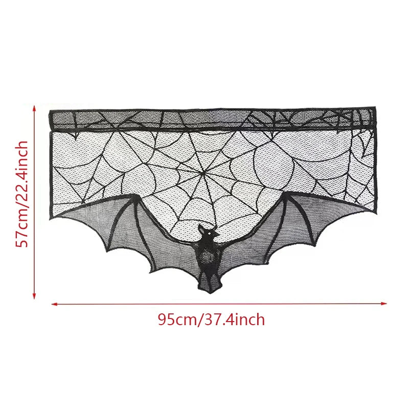 Halloween Lace Curtain Black Bat Spider