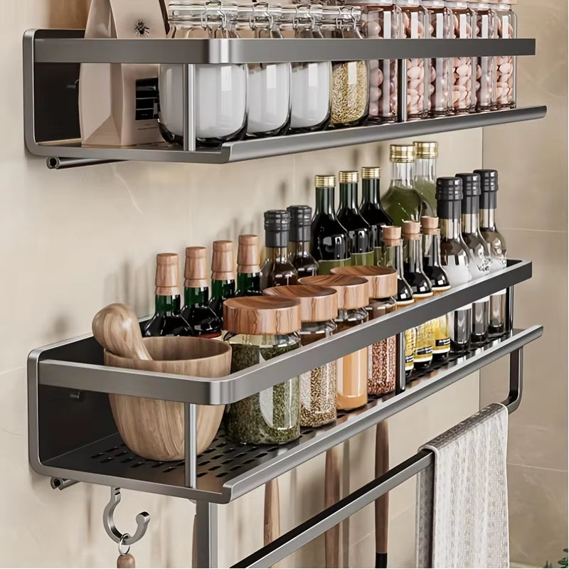 Aluminum Wall-Mounted Shelf Kitchen Spice Storage Rack