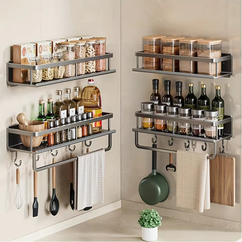 Aluminum Wall-Mounted Shelf Kitchen Spice Storage Rack