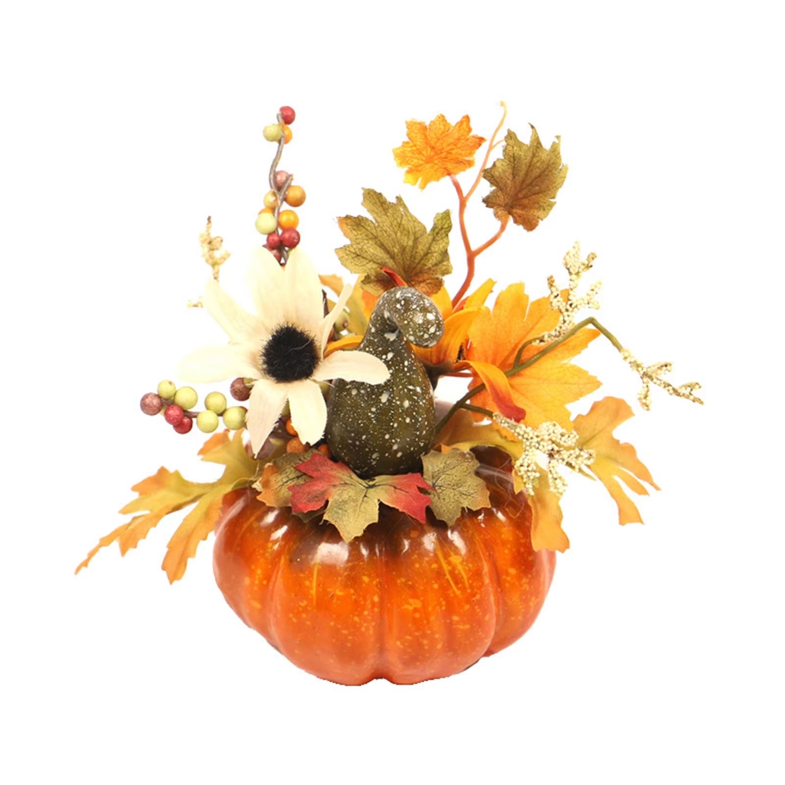 Fake Pumpkins with Artificial Flowers for Halloween House