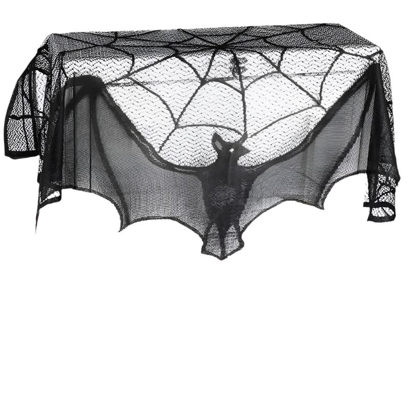 Halloween Lace Curtain Black Bat Spider