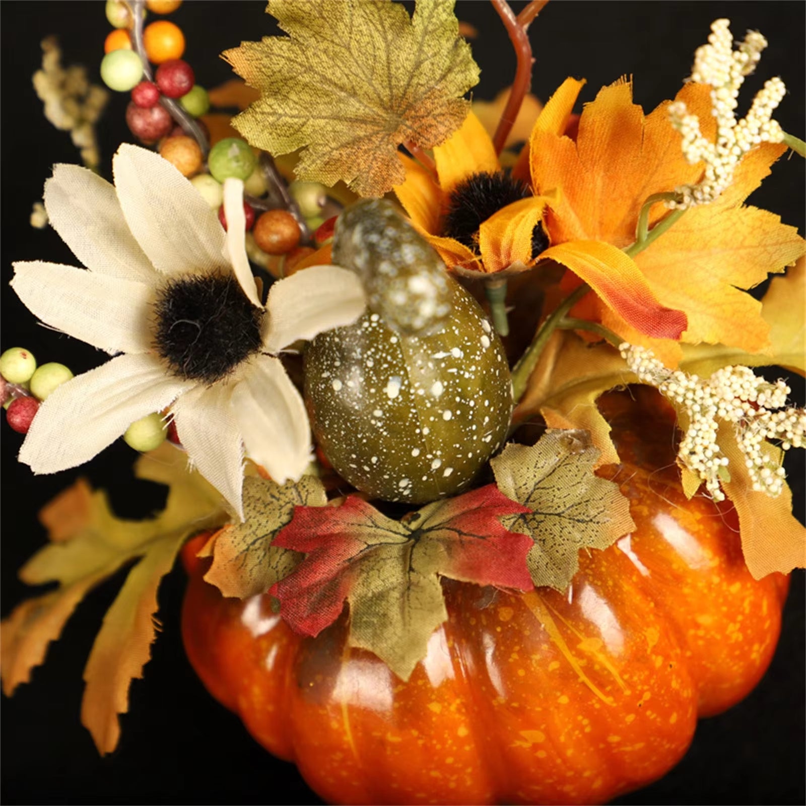 Fake Pumpkins with Artificial Flowers for Halloween House