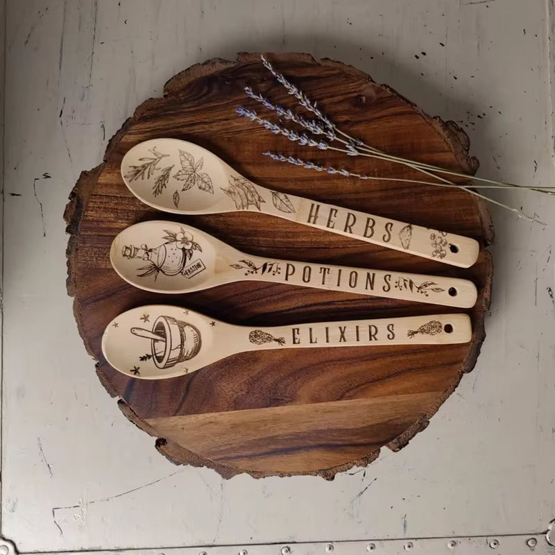 Set of 3 Kitchen Wood Burning Spoon Halloween Kitchen